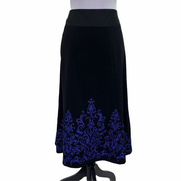 SilkLand Dresses & Skirts - Silkland Black Blue Paisley Midi Formal Skirt 12